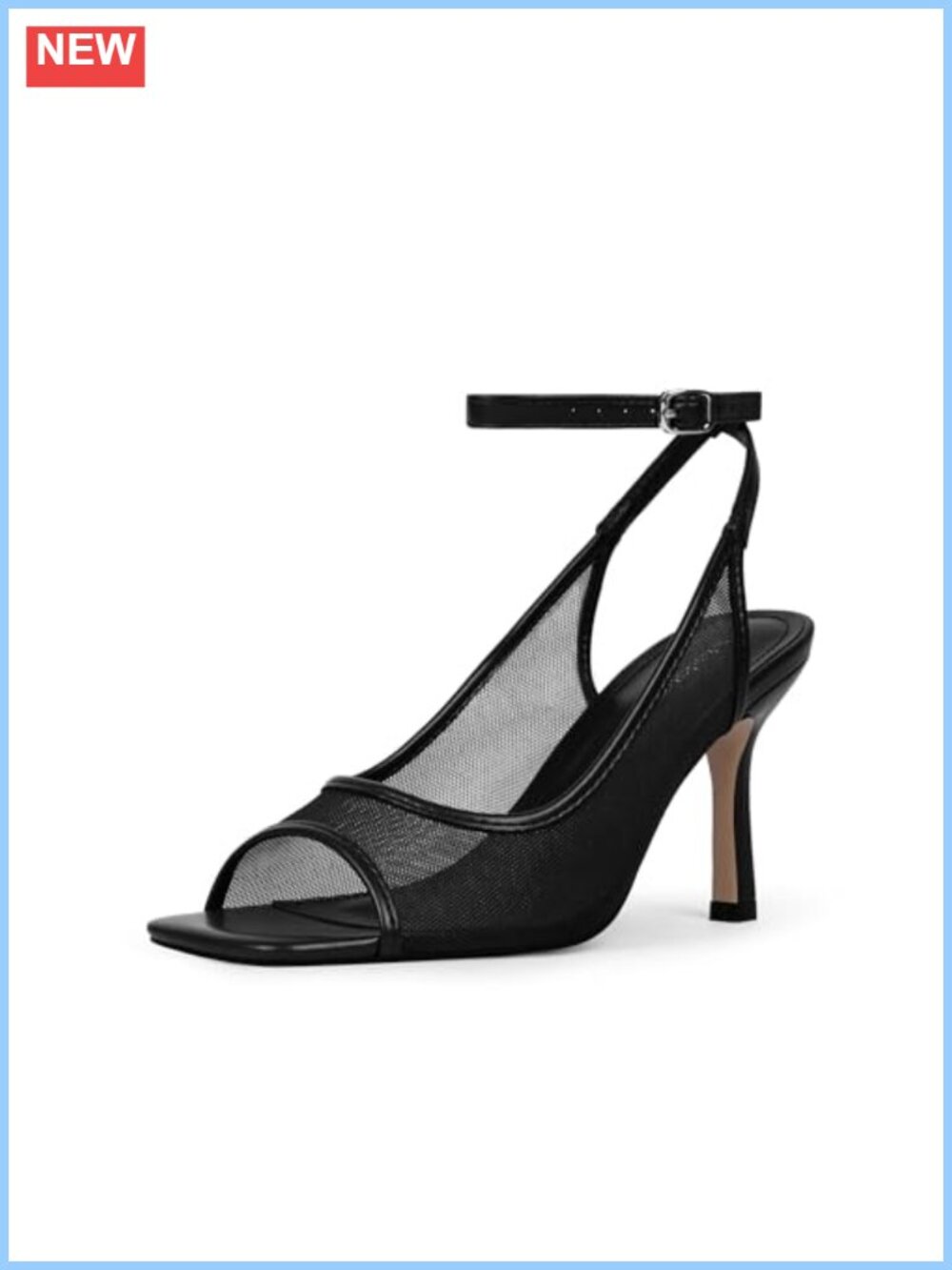 Women's Square Open Toe Heeled Sandals Ankle Strap Mesh Heels